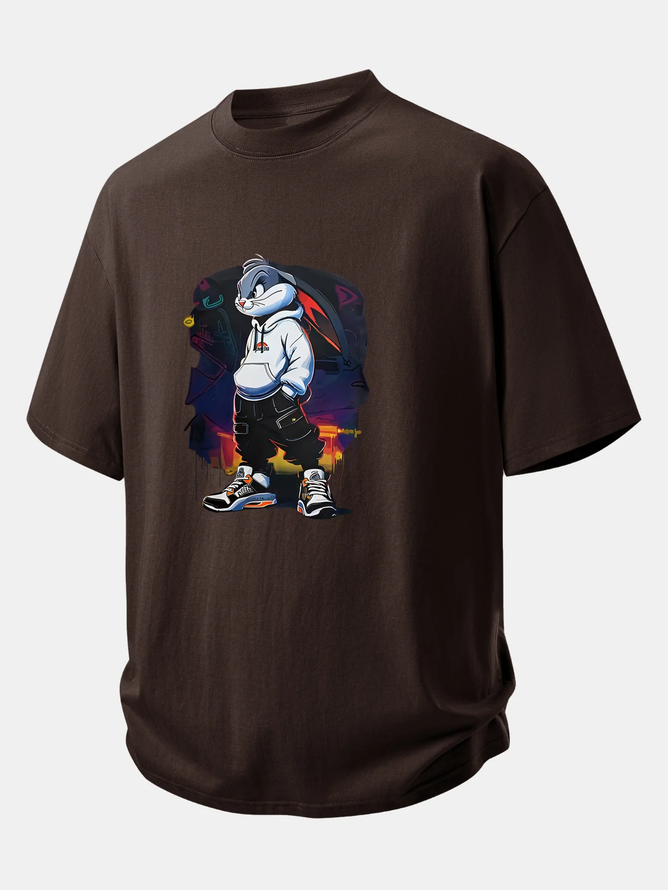 Relax Fit Cartoon Rabbit Print Cotton T-Shirt - Image 6