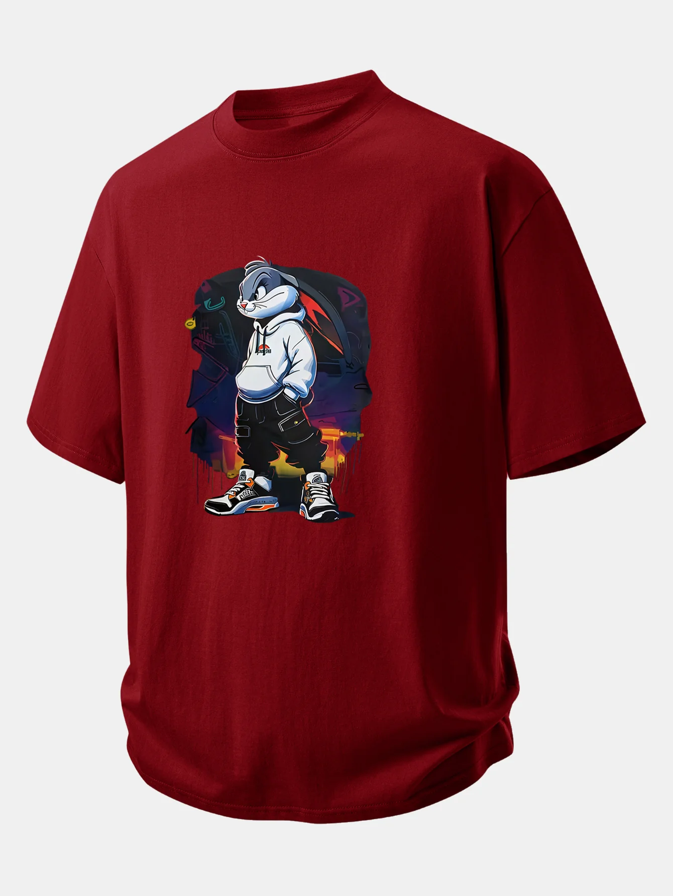 Relax Fit Cartoon Rabbit Print Cotton T-Shirt - Image 7
