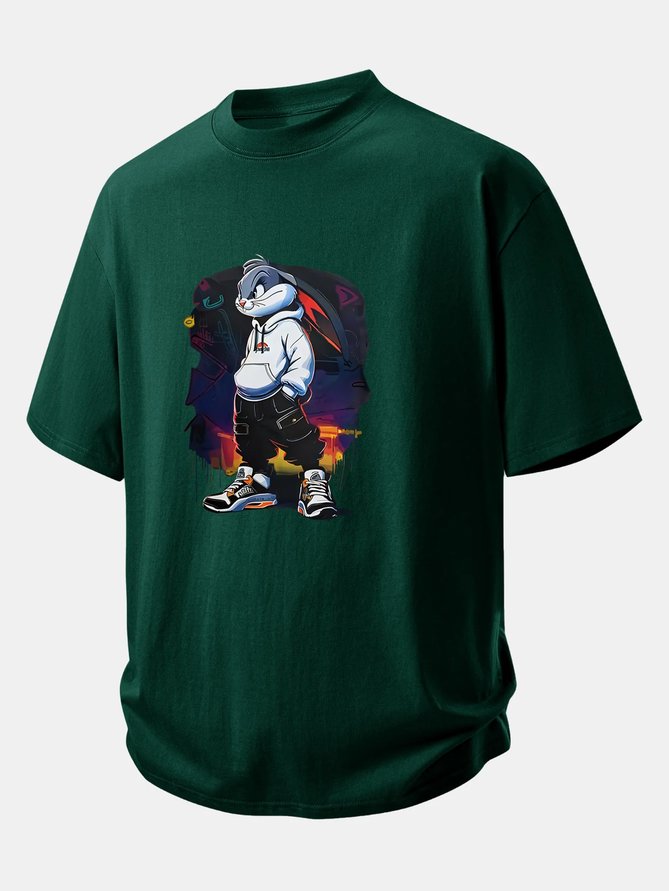 Relax Fit Cartoon Rabbit Print Cotton T-Shirt - Image 8
