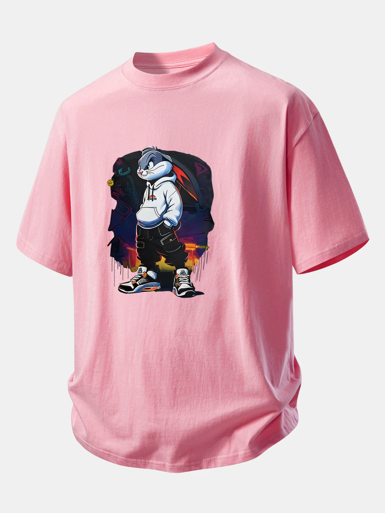 Relax Fit Cartoon Rabbit Print Cotton T-Shirt - Image 9