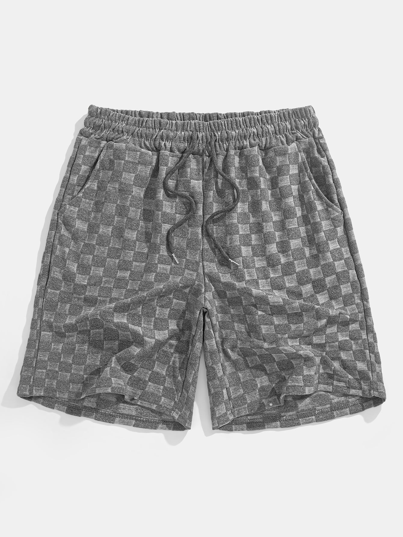 Entspannter Schnitt Schachbrett-Jacquard Freizeit T-Shirt & Shorts Set - Image 13