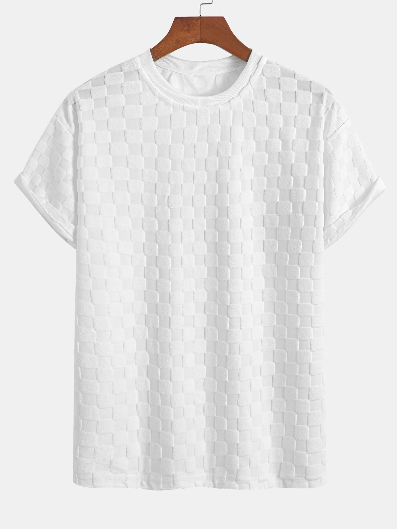 Entspannter Schnitt Schachbrett-Jacquard Freizeit T-Shirt & Shorts Set - Image 5