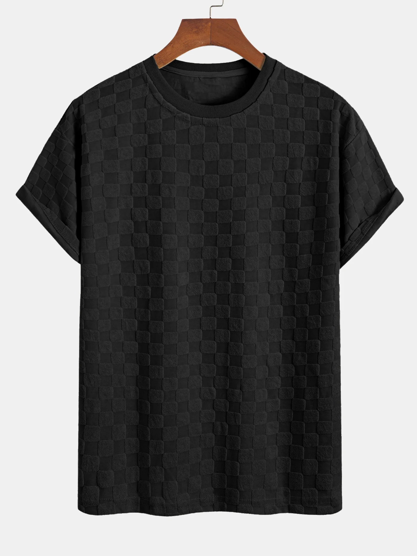 Entspannter Schnitt Schachbrett-Jacquard Freizeit T-Shirt & Shorts Set - Image 7