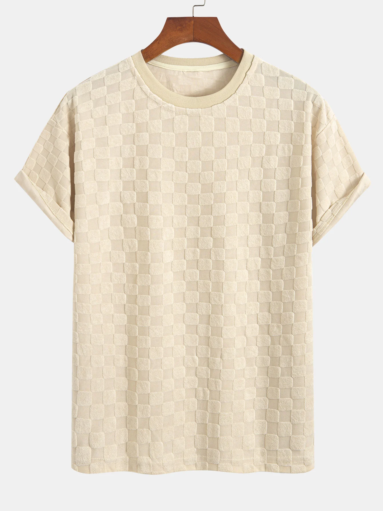Entspannter Schnitt Schachbrett-Jacquard Freizeit T-Shirt & Shorts Set - Image 8