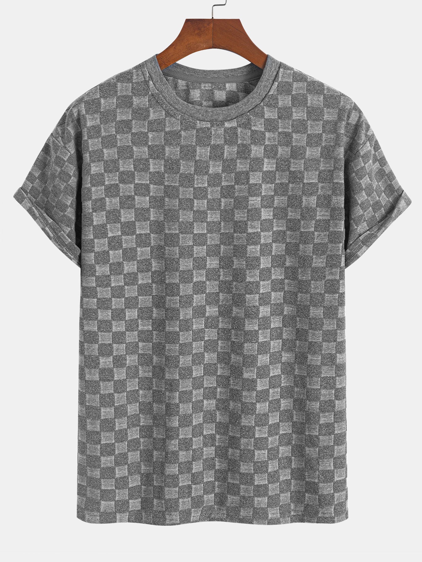 Entspannter Schnitt Schachbrett-Jacquard Freizeit T-Shirt & Shorts Set - Image 9