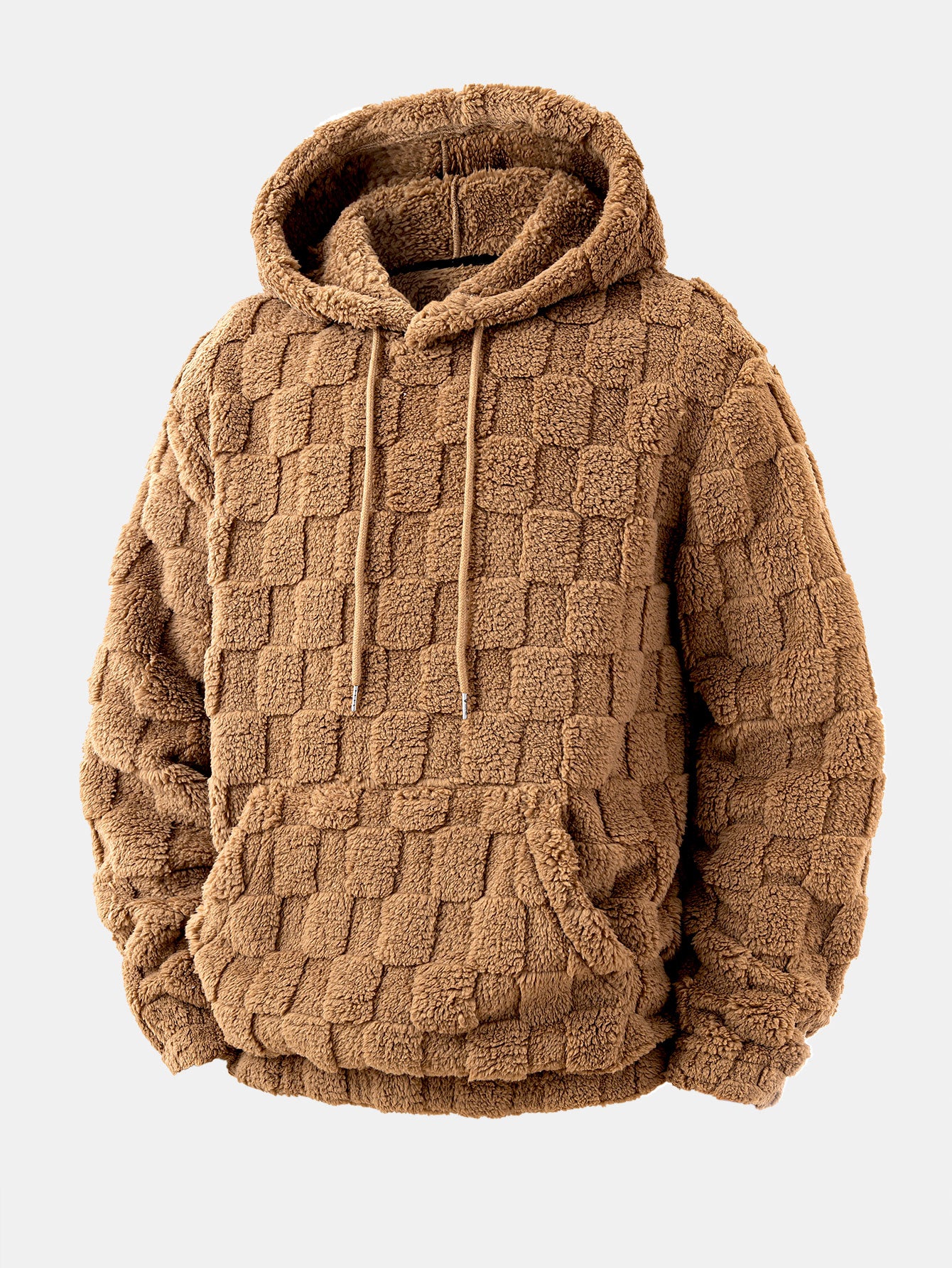 Relax Fit Checkerboard Kangaroo Pocket Teddy Hoodie & Jogger Pants - Image 4