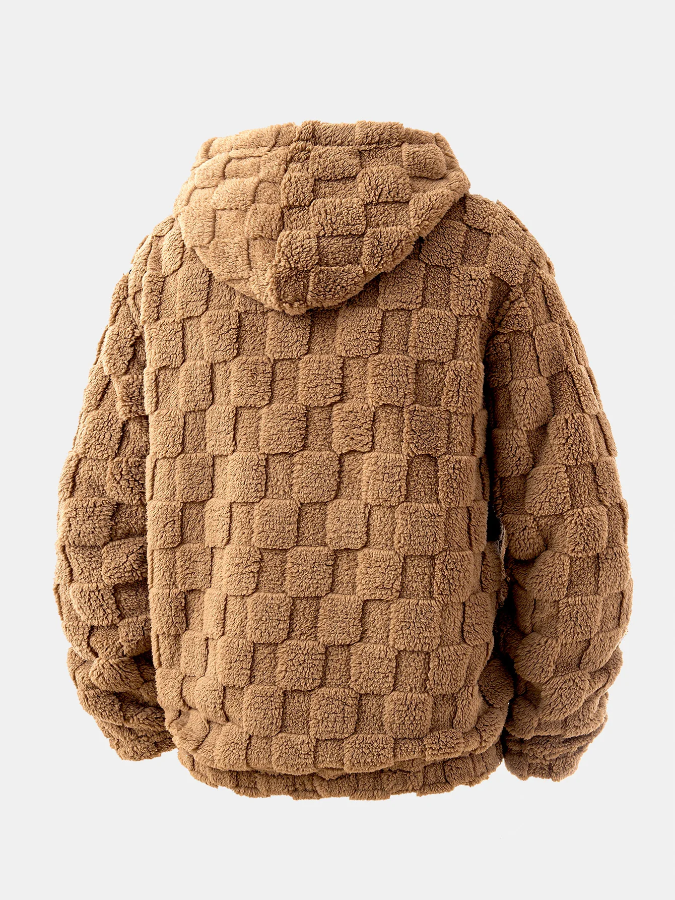 Relax Fit Checkerboard Kangaroo Pocket Teddy Hoodie & Jogger Pants - Image 5