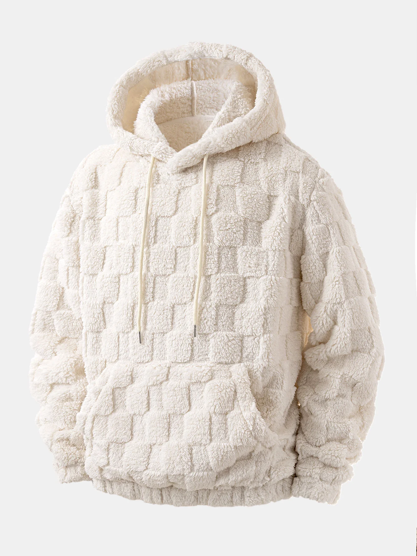 Relax Fit Checkerboard Kangaroo Pocket Teddy Hoodie & Jogger Pants - Image 6