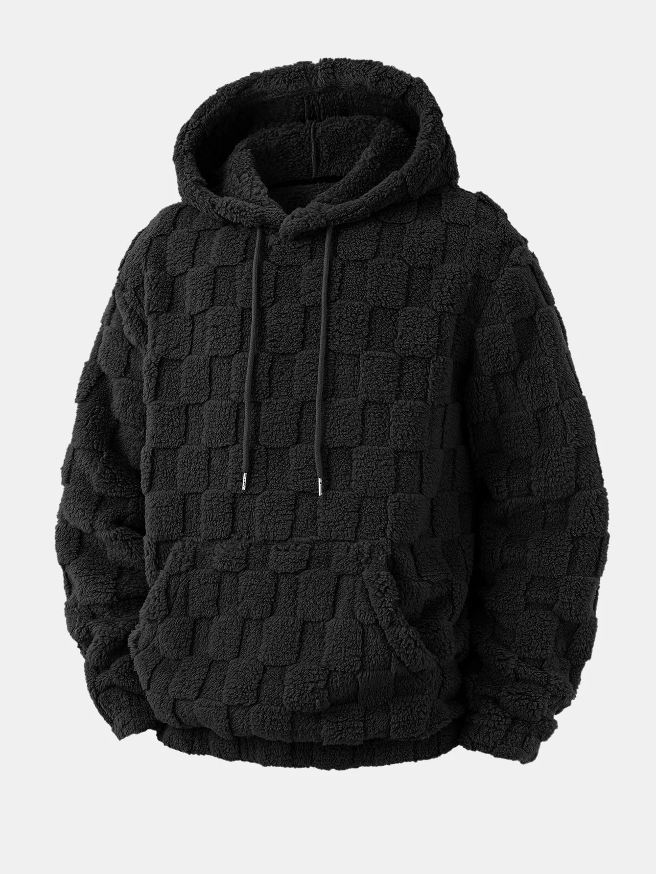 Relax Fit Checkerboard Kangaroo Pocket Teddy Hoodie & Jogger Pants - Image 8