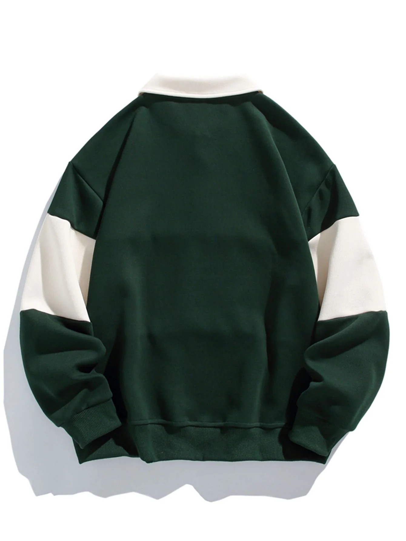 Relaxed Fit Farbblock Patchwork Polo Sweatshirt - Image 2