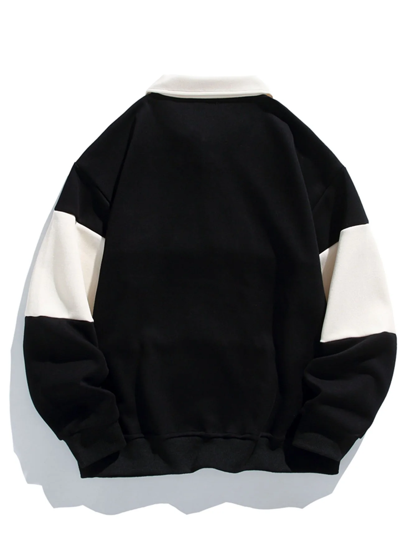 Relaxed Fit Farbblock Patchwork Polo Sweatshirt - Image 4