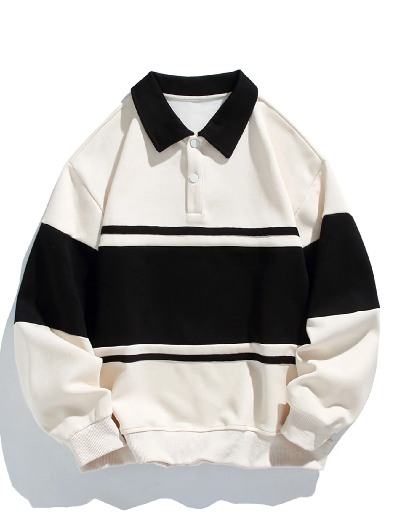 Relaxed Fit Farbblock Patchwork Polo Sweatshirt - Image 6