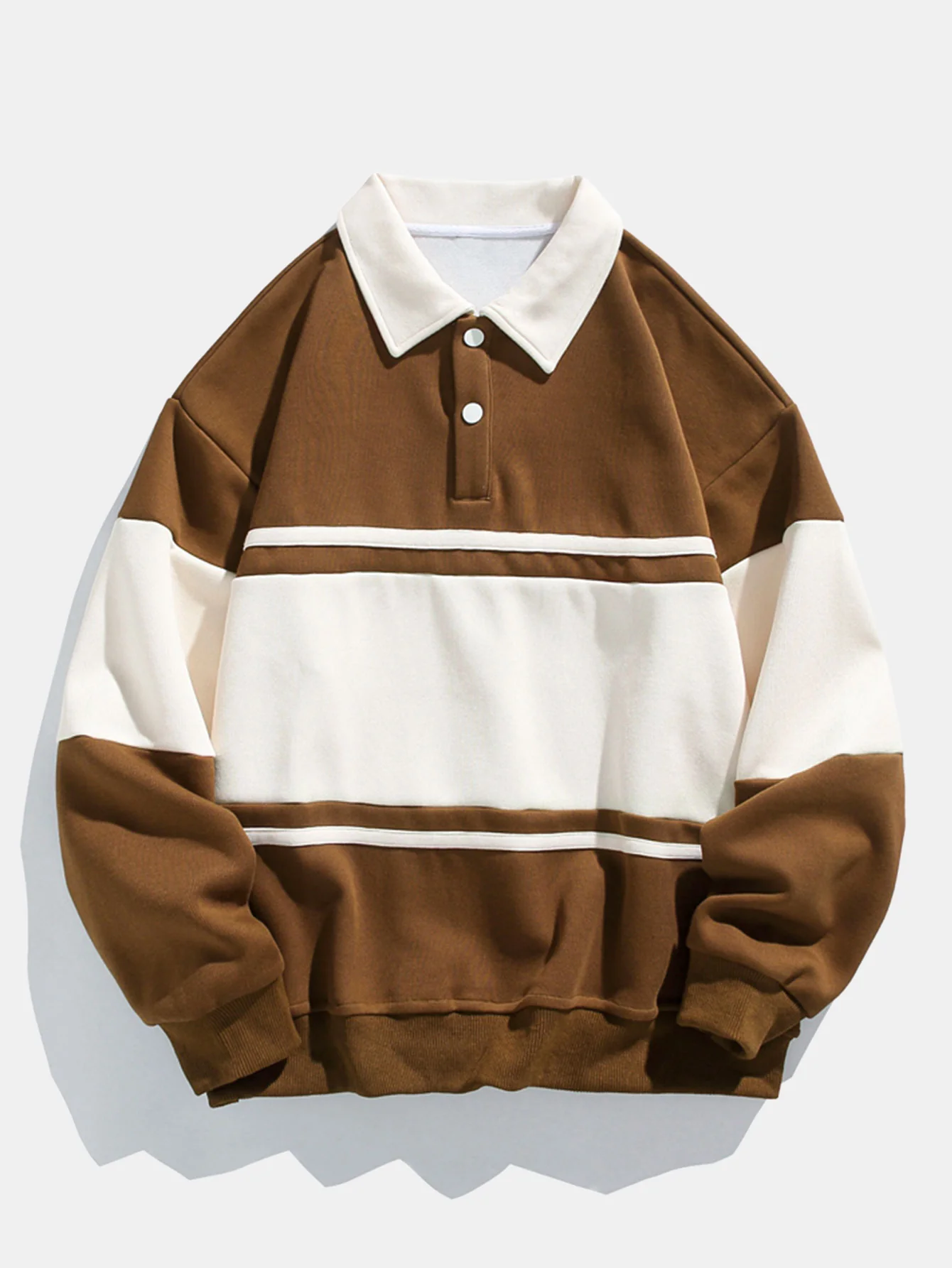 Relaxed Fit Farbblock Patchwork Polo Sweatshirt - Image 7