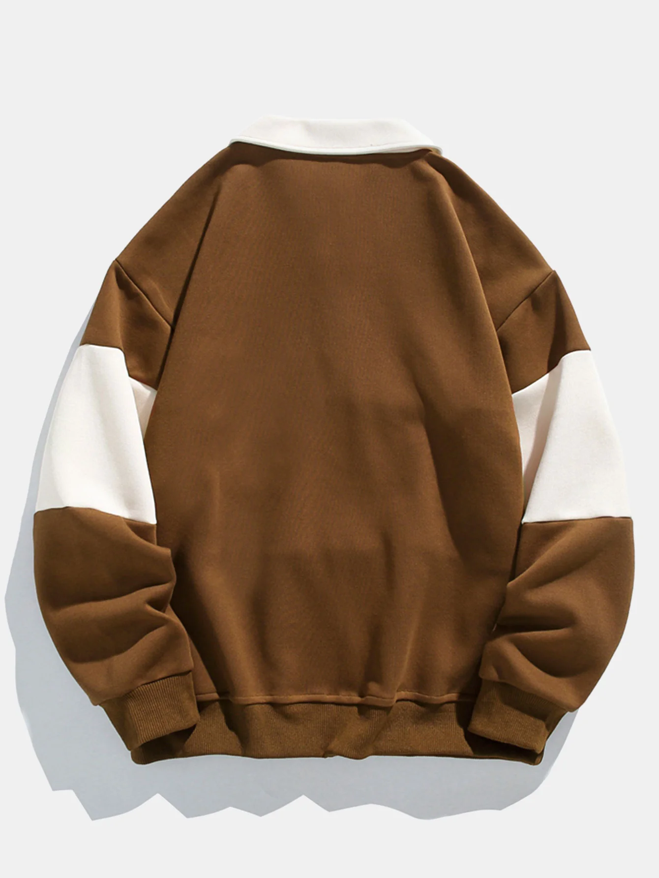 Relaxed Fit Farbblock Patchwork Polo Sweatshirt - Image 8