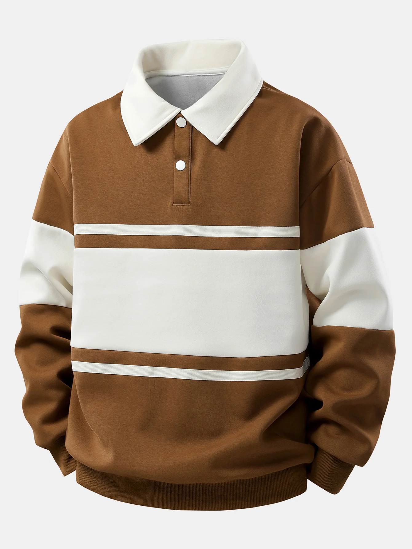 Relax Fit Farbe Block Patchwork Poloshirts Sweatshirt & Schlitzsaum Streifenhose - Image 11
