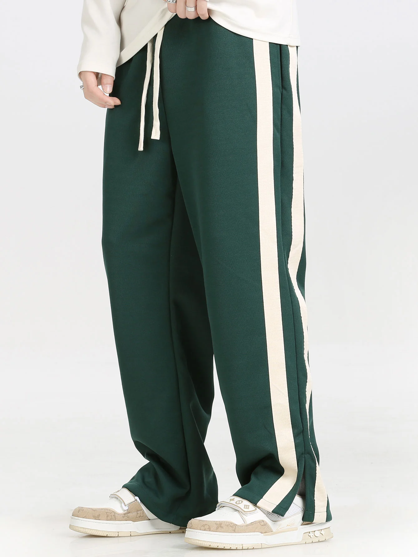 Relax Fit Los Angeles Print Farbe Block Poloshirts Sweatshirt & Schlitzsaum Streifenhose - Image 9