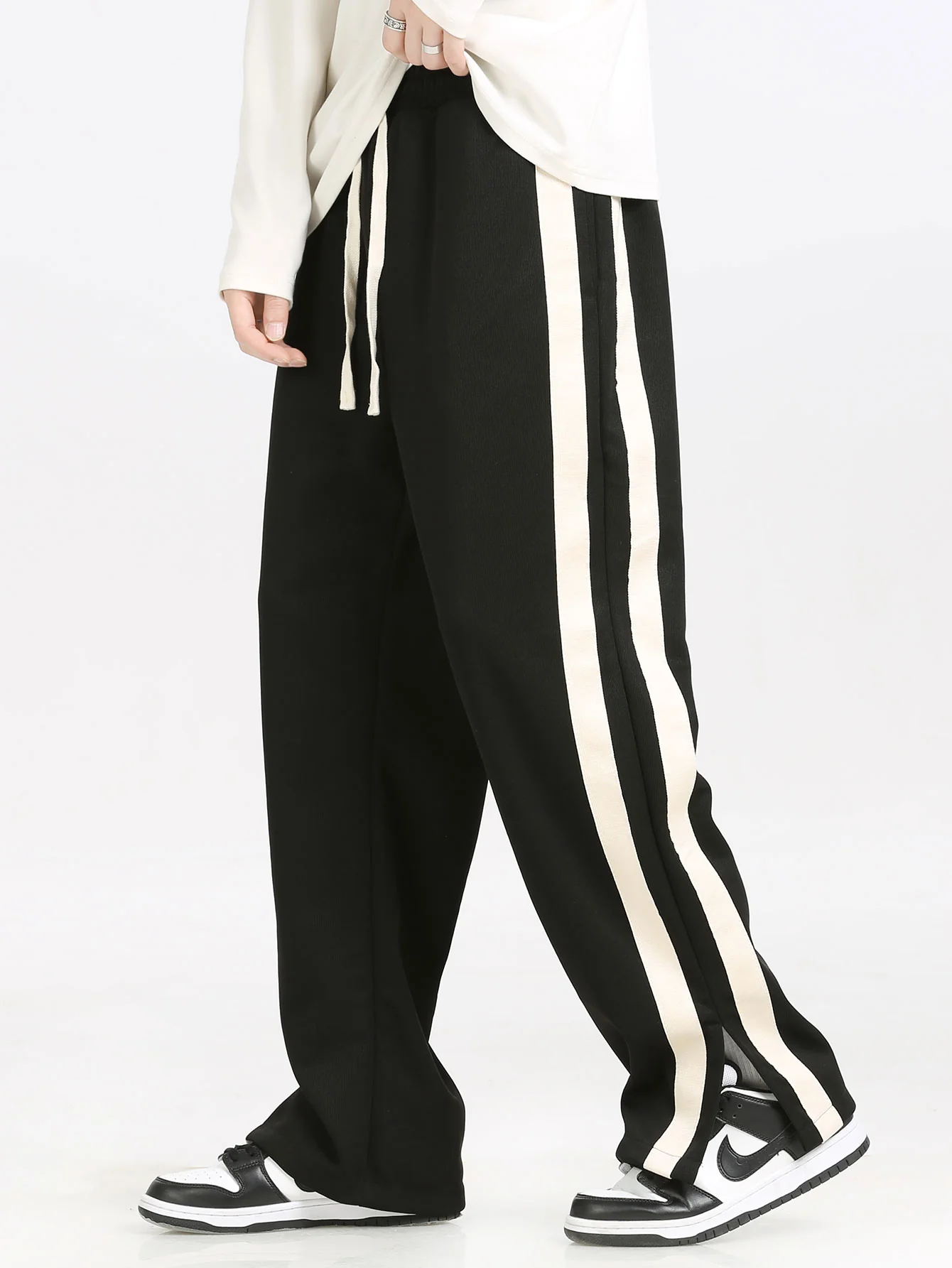 Relax Fit Farbe Block Patchwork Poloshirts Sweatshirt & Schlitzsaum Streifenhose - Image 17