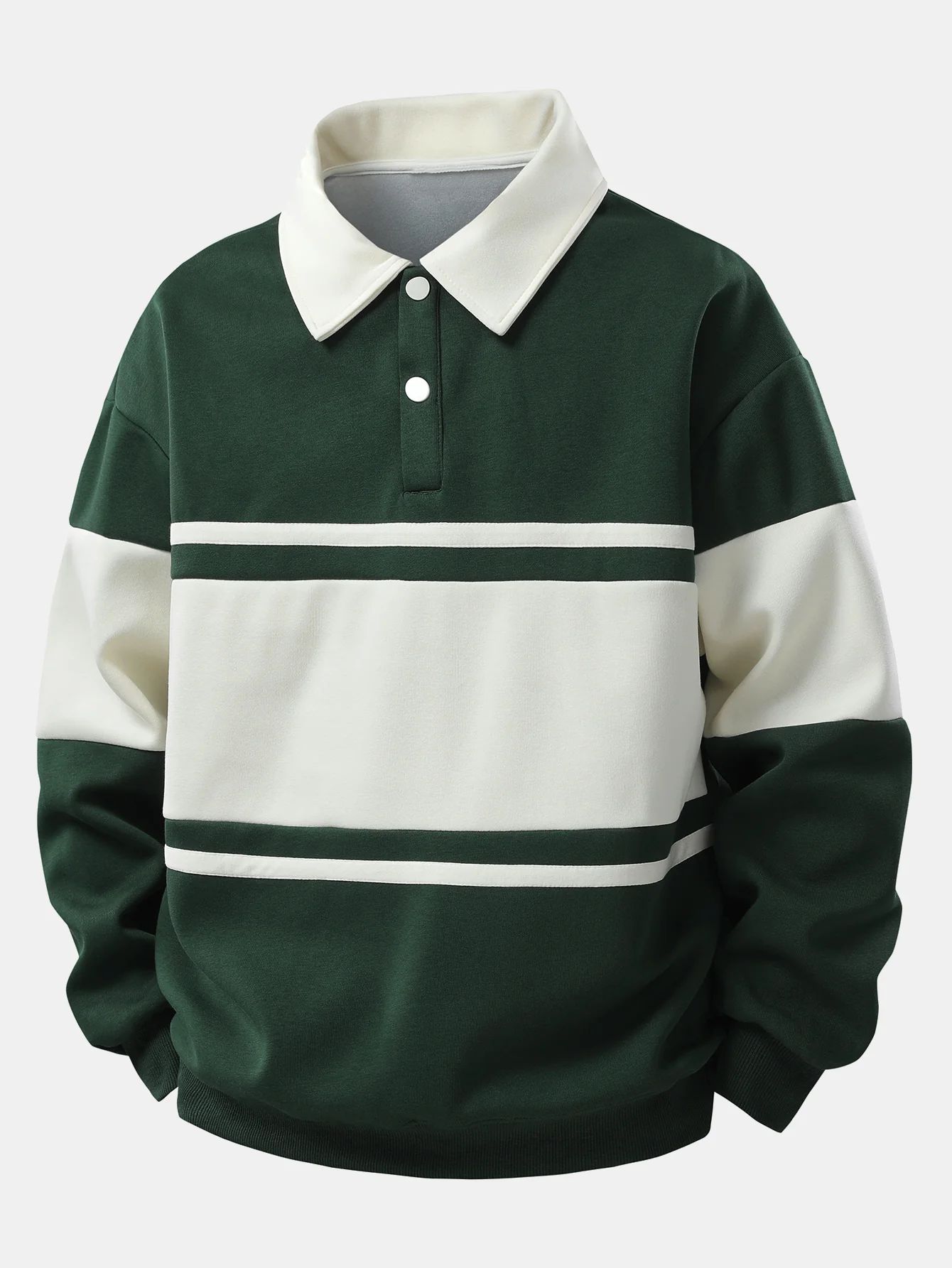 Relax Fit Farbe Block Patchwork Poloshirts Sweatshirt & Schlitzsaum Streifenhose - Image 5
