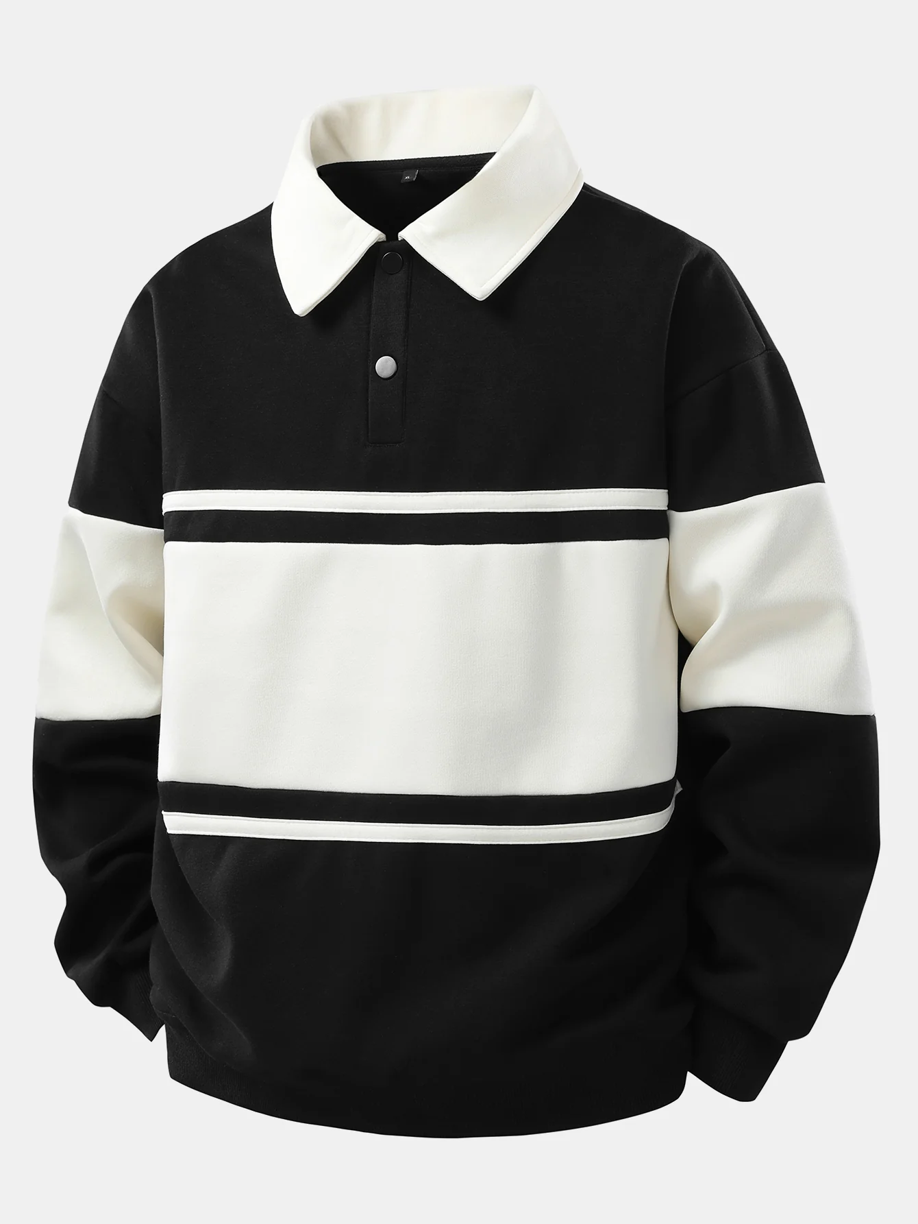 Relax Fit Farbe Block Patchwork Poloshirts Sweatshirt & Schlitzsaum Streifenhose - Image 7