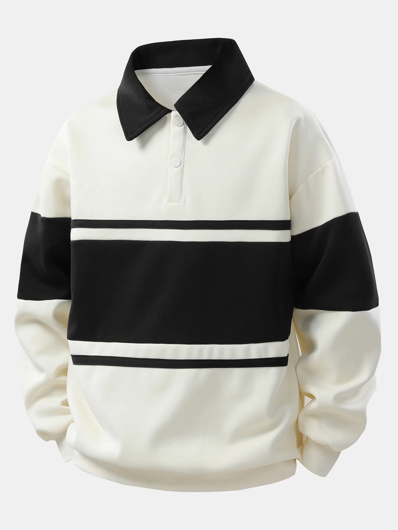 Relax Fit Farbe Block Patchwork Poloshirts Sweatshirt & Schlitzsaum Streifenhose - Image 9