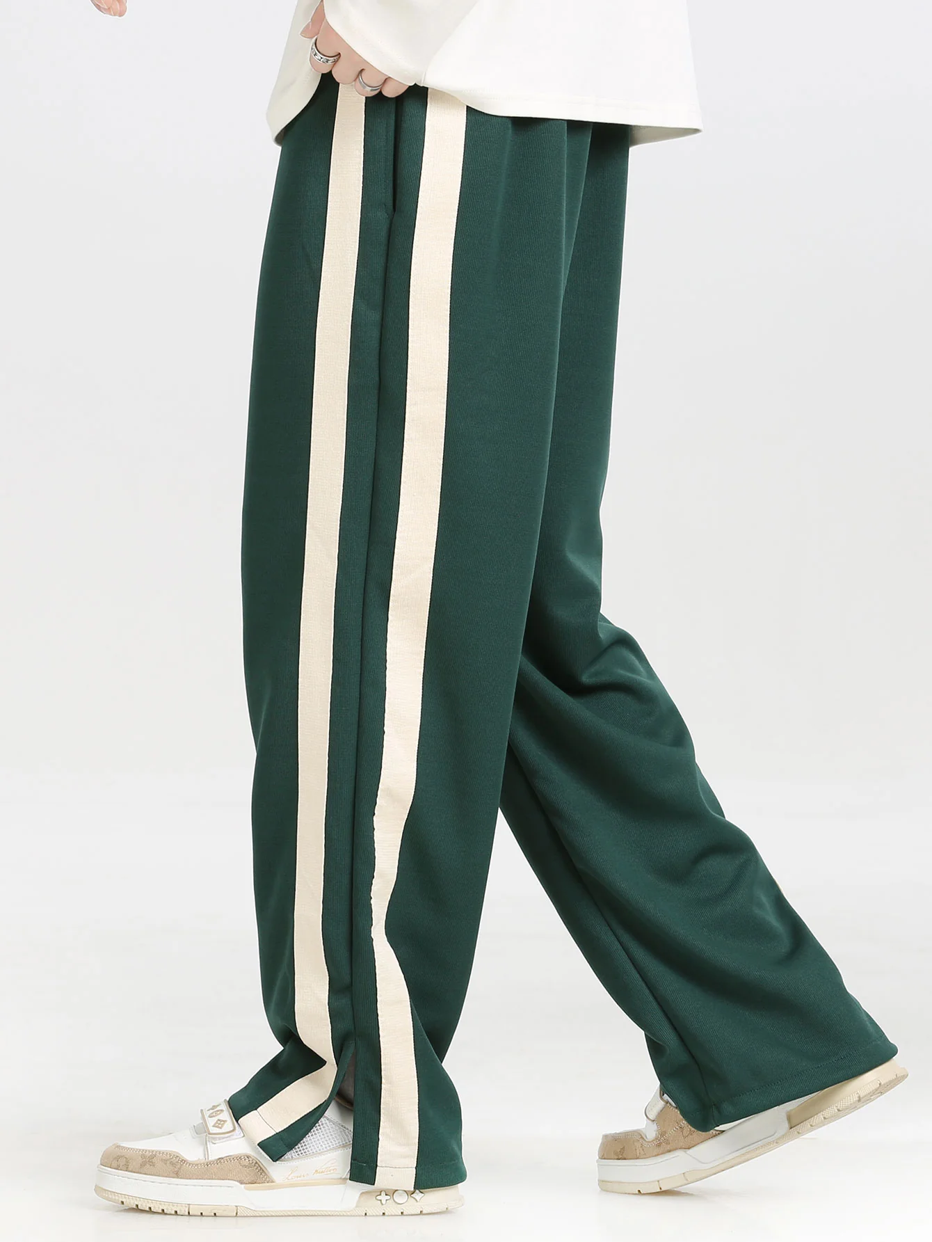 Relax Fit Farbe Block Poloshirts Kragen Sweatshirt & Schlitz Saum Streifen Hose - Image 12
