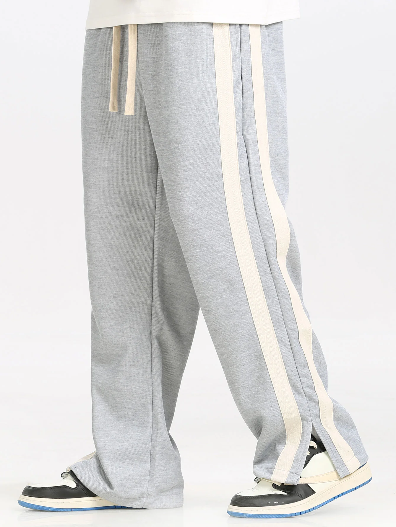 Relax Fit Farbe Block Poloshirts Kragen Sweatshirt & Schlitz Saum Streifen Hose - Image 15