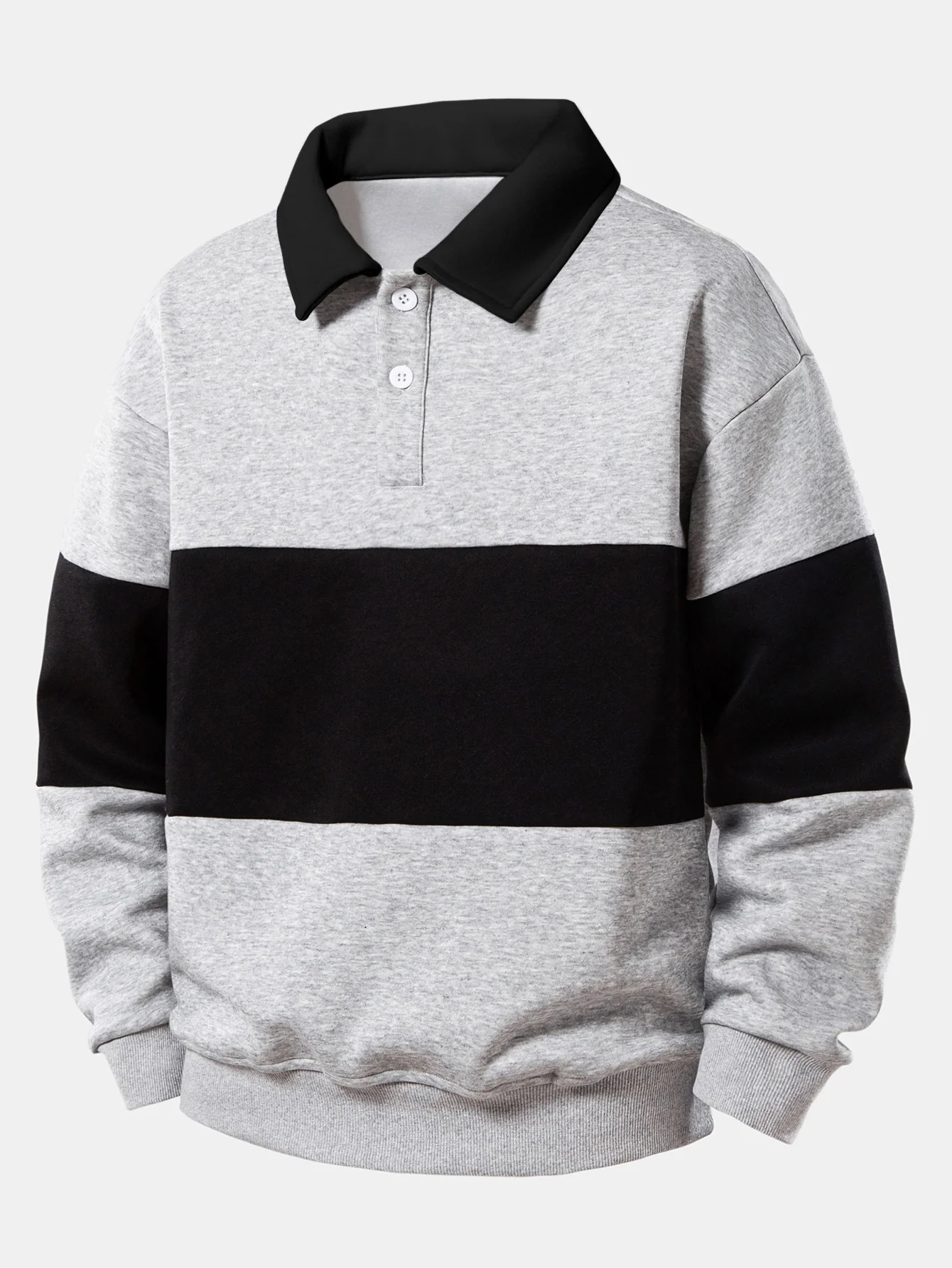 Relax Fit Color Block Polo Collar Sweatshirt & Straight Leg Pleated Pintuck Sweatpants - Image 3