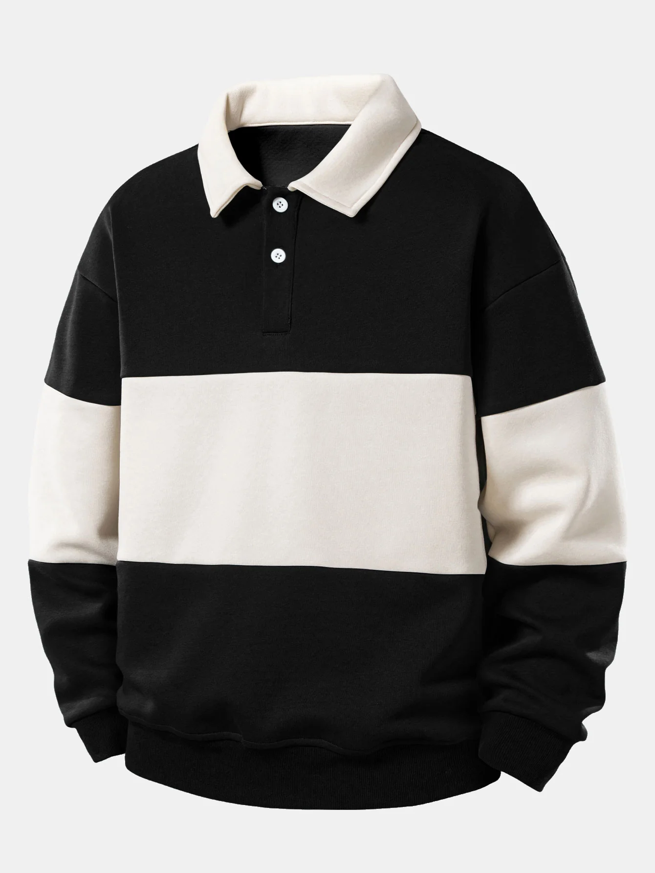 Relax Fit Color Block Polo Collar Sweatshirt & Straight Leg Pleated Pintuck Sweatpants - Image 5