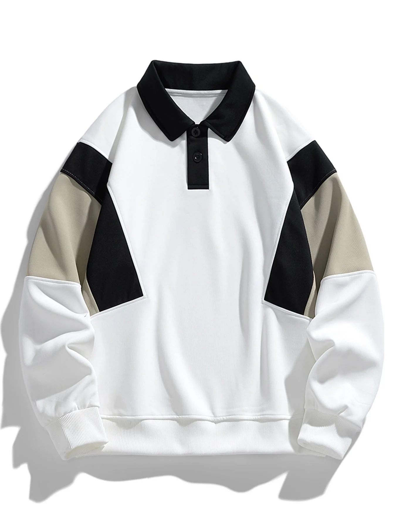 Relax Fit Farbblock Polo Sweatshirt - Image 3