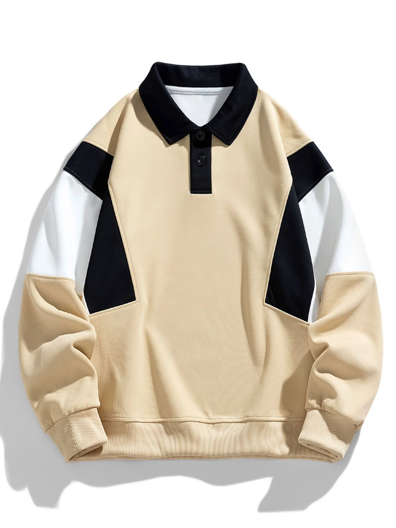 Relax Fit Farbblock Polo Sweatshirt - Image 5