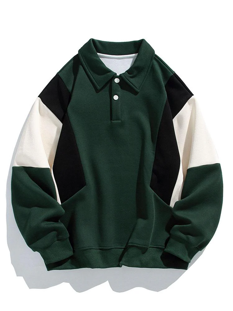Relax Fit Farbblock Polo Sweatshirt