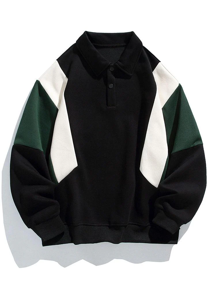 Relax Fit Farbblock Polo Sweatshirt - Image 3