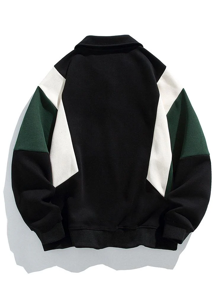 Relax Fit Farbblock Polo Sweatshirt - Image 4