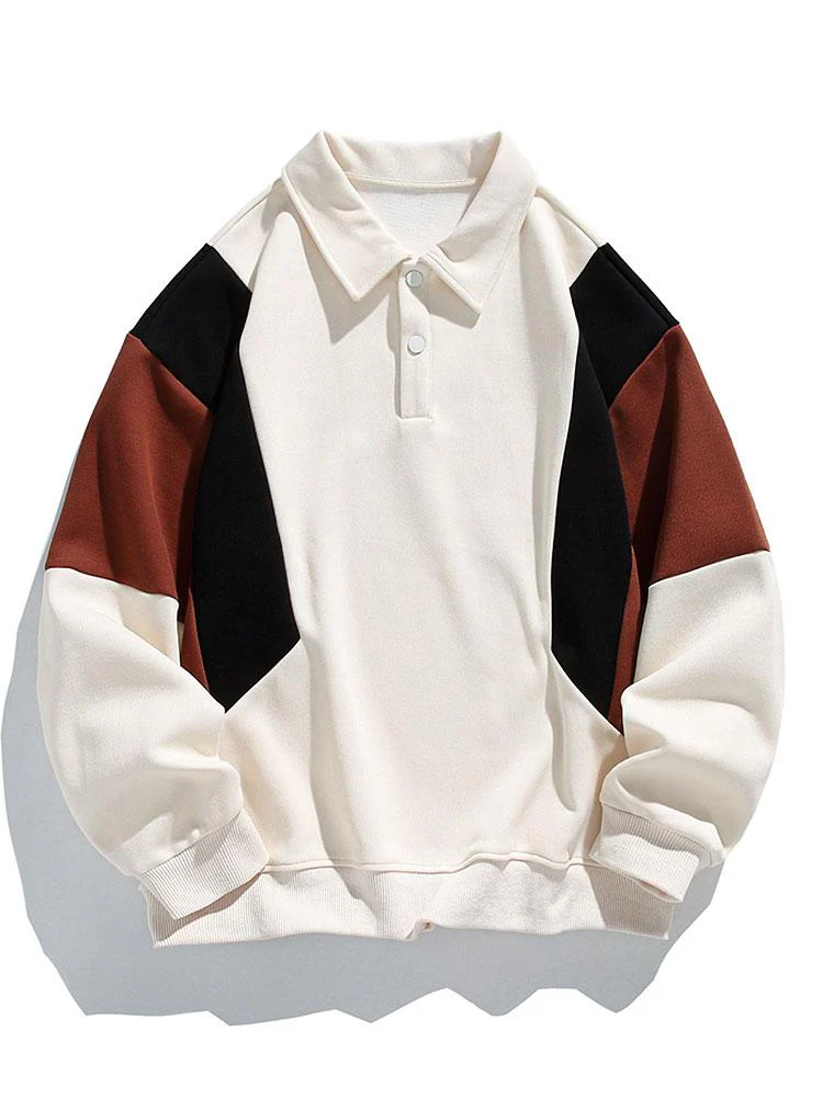 Relax Fit Farbblock Polo Sweatshirt - Image 5