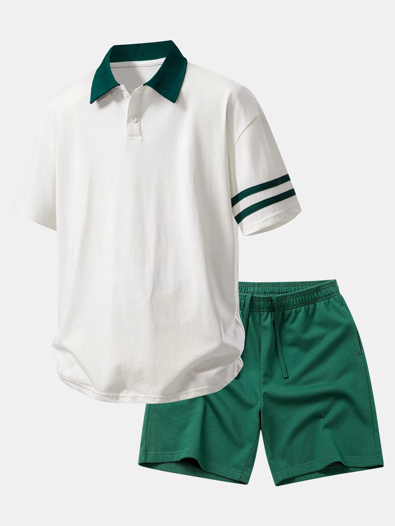 Relax Fit Contrast Collar Polo Shirt & Cotton Drawstring 7" Shorts - Image 2