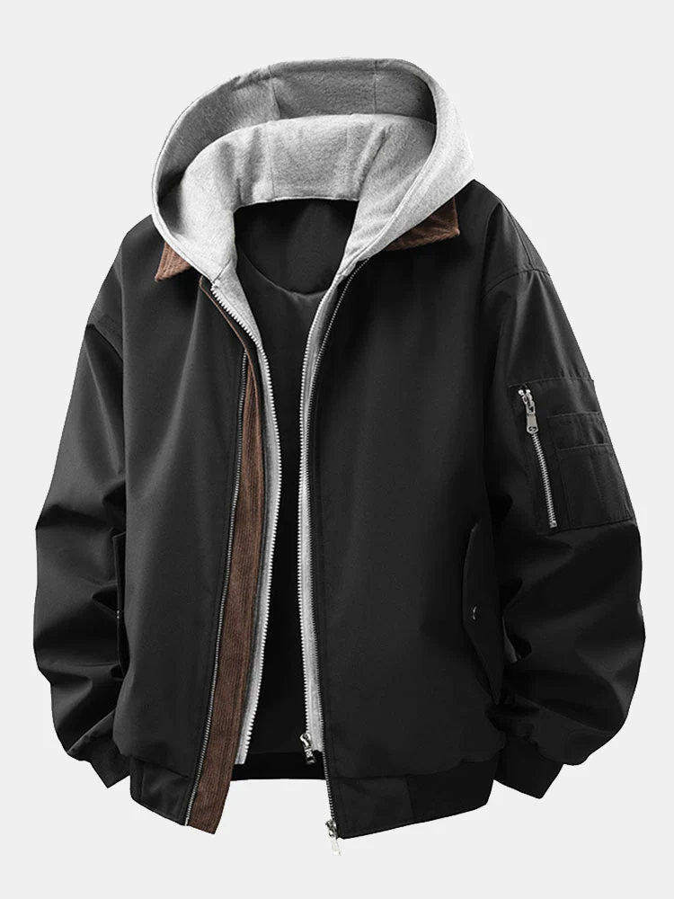 Locker sitzende Bomberjacke aus Cord mit Kontrastfarben und abnehmbarem Kapuzenverschluss - Image 3