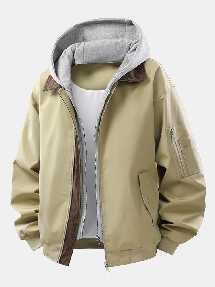 Locker sitzende Bomberjacke aus Cord mit Kontrastfarben und abnehmbarem Kapuzenverschluss - Image 4