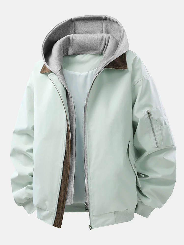 Locker sitzende Bomberjacke aus Cord mit Kontrastfarben und abnehmbarem Kapuzenverschluss - Image 5