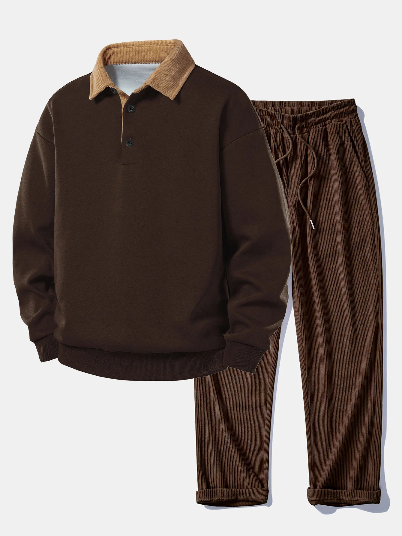 Relaxed Fit Kontrast Corduroy Poloshirts Kragen Sweatshirt & Gerade Bein Corduroy Hose - Image 2