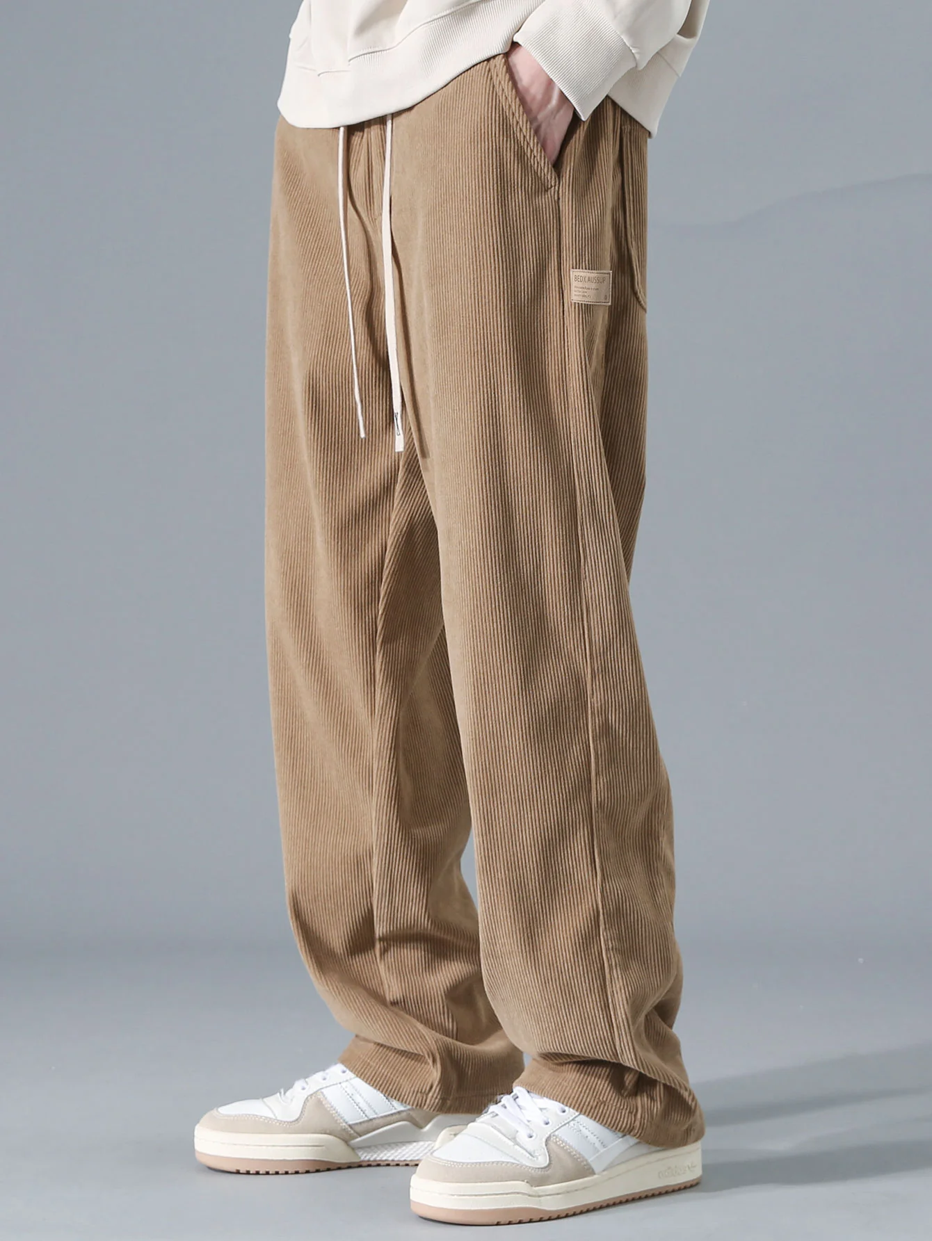 Relaxed Fit Kontrast Corduroy Poloshirts Kragen Sweatshirt & Gerade Bein Corduroy Hose - Image 10
