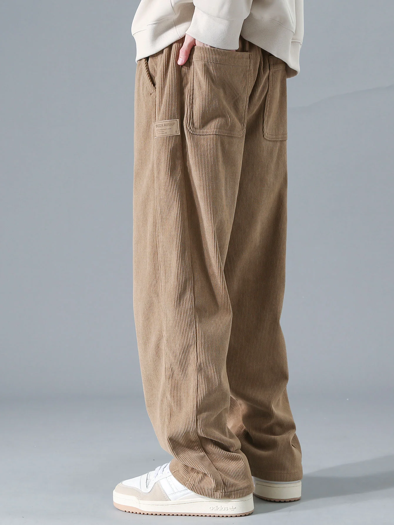 Relaxed Fit Kontrast Corduroy Poloshirts Kragen Sweatshirt & Gerade Bein Corduroy Hose - Image 11