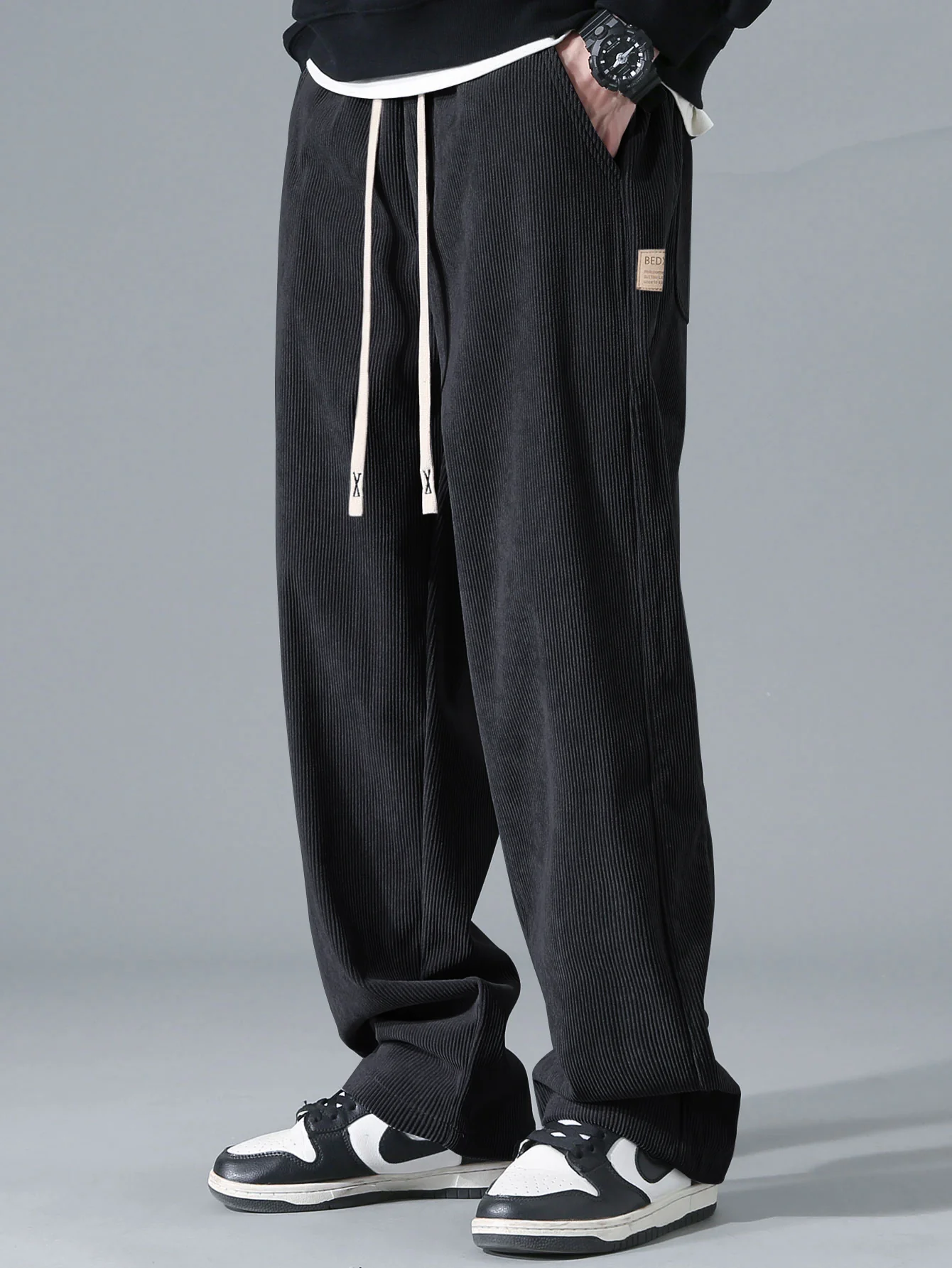 Relaxed Fit Kontrast Corduroy Poloshirts Kragen Sweatshirt & Gerade Bein Corduroy Hose - Image 14