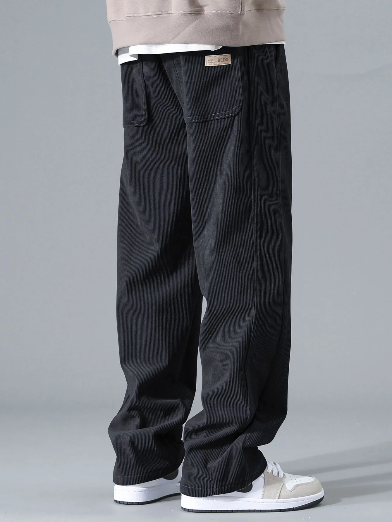 Relaxed Fit Kontrast Corduroy Poloshirts Kragen Sweatshirt & Gerade Bein Corduroy Hose - Image 15
