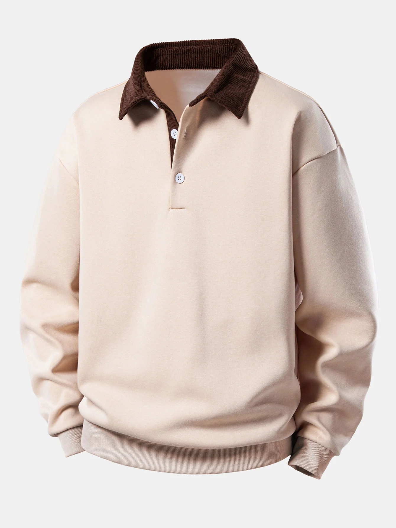 Relax Fit Contrast Corduroy Polo Collar Sweatshirt & Straight Leg Corduroy Pants - Image 3
