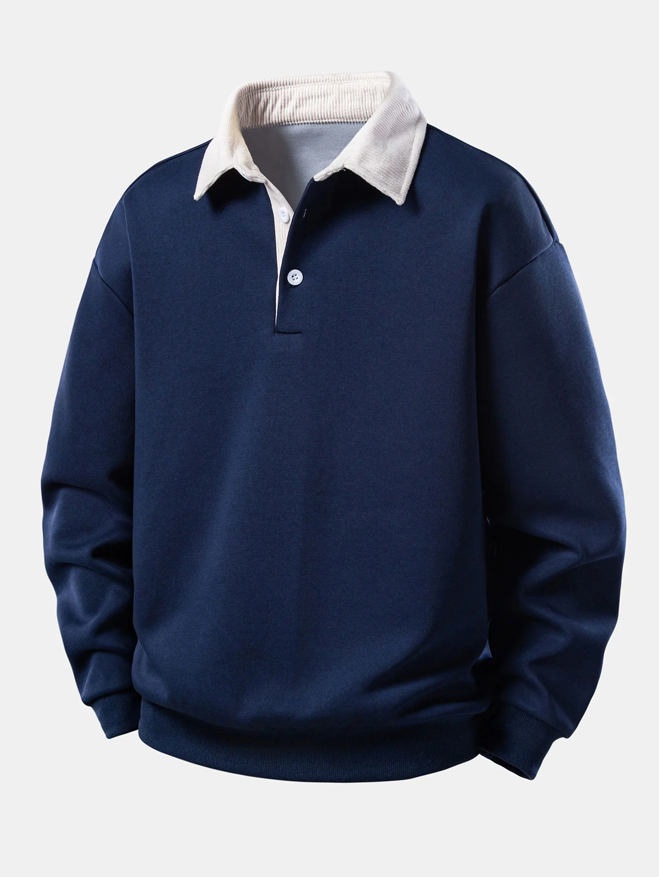 Relax Fit Contrast Corduroy Polo Collar Sweatshirt & Straight Leg Corduroy Pants - Image 5