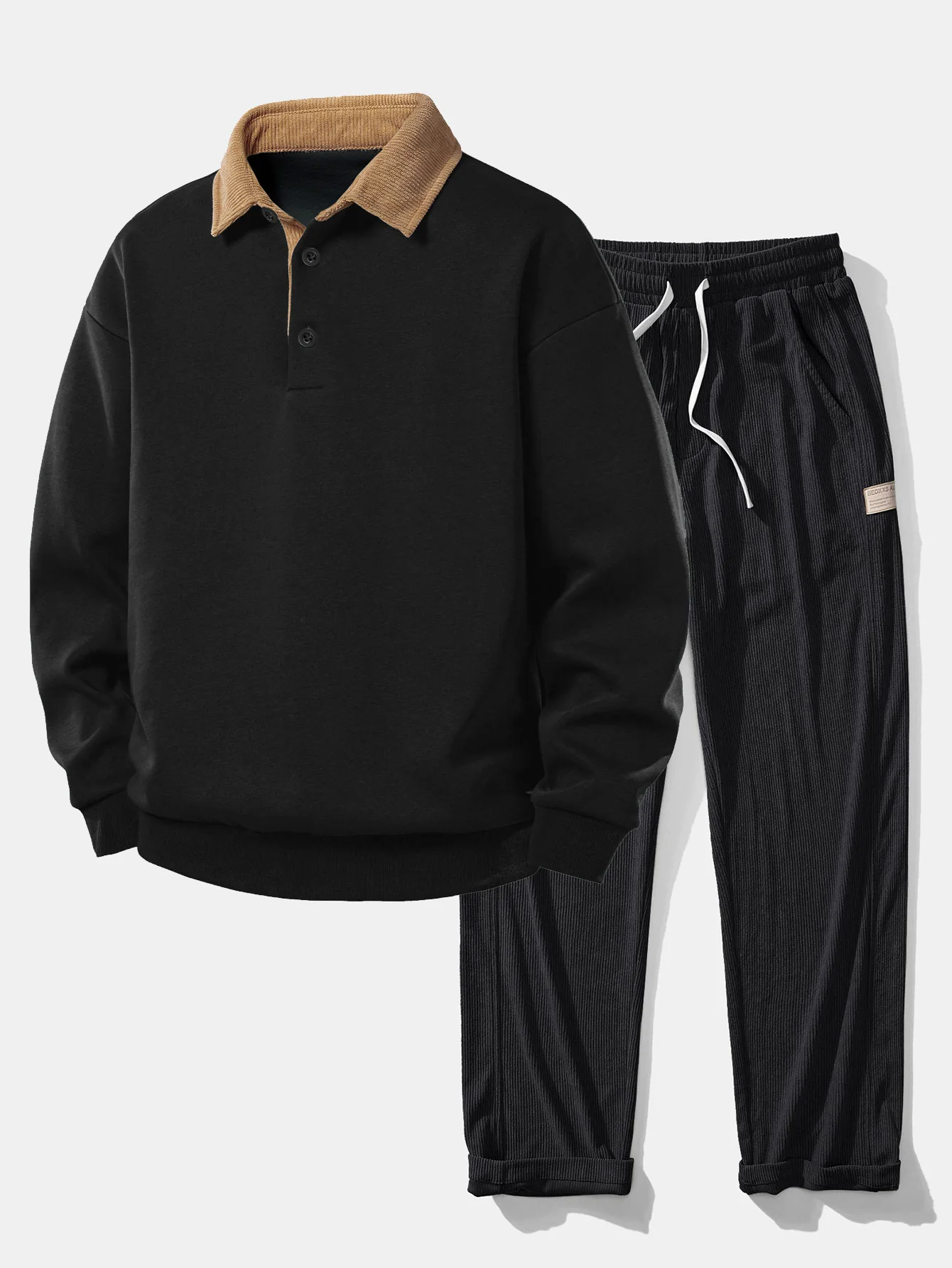 Relaxed Fit Kontrast Corduroy Poloshirts Kragen Sweatshirt & Gerade Bein Corduroy Hose - Image 2