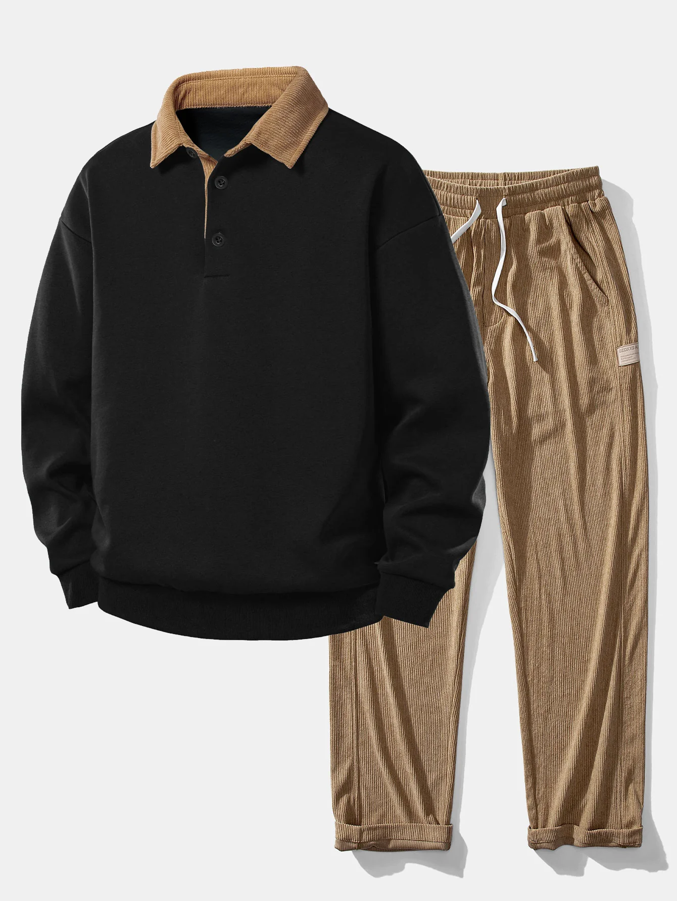 Relaxed Fit Kontrast Corduroy Poloshirts Kragen Sweatshirt & Gerade Bein Corduroy Hose - Image 3