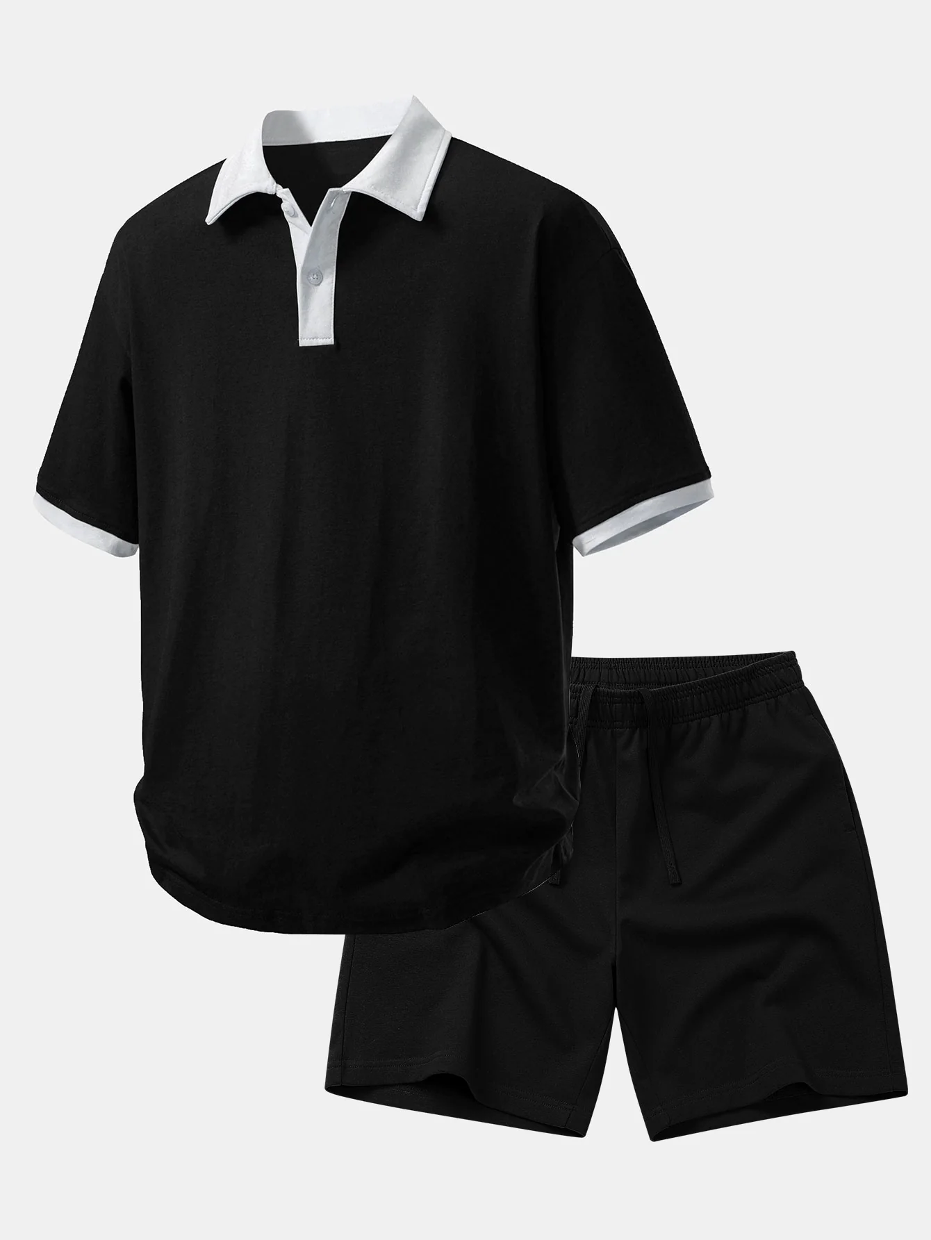 Relax Fit Contrast Cotton Polo & Cotton Drawstring 7" Shorts - Image 2
