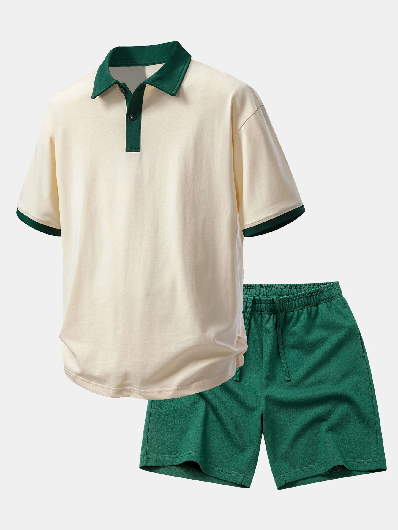 Relax Fit Contrast Cotton Polo & Cotton Drawstring 7" Shorts - Image 3