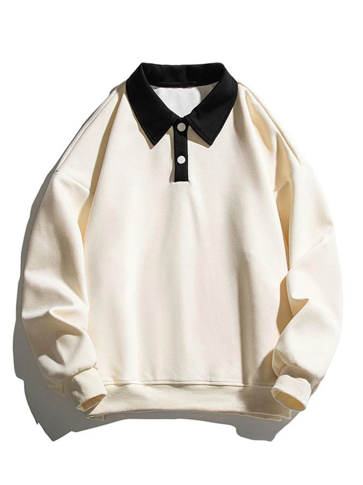 Relax Fit Kontrast Polo Sweatshirt - Image 5